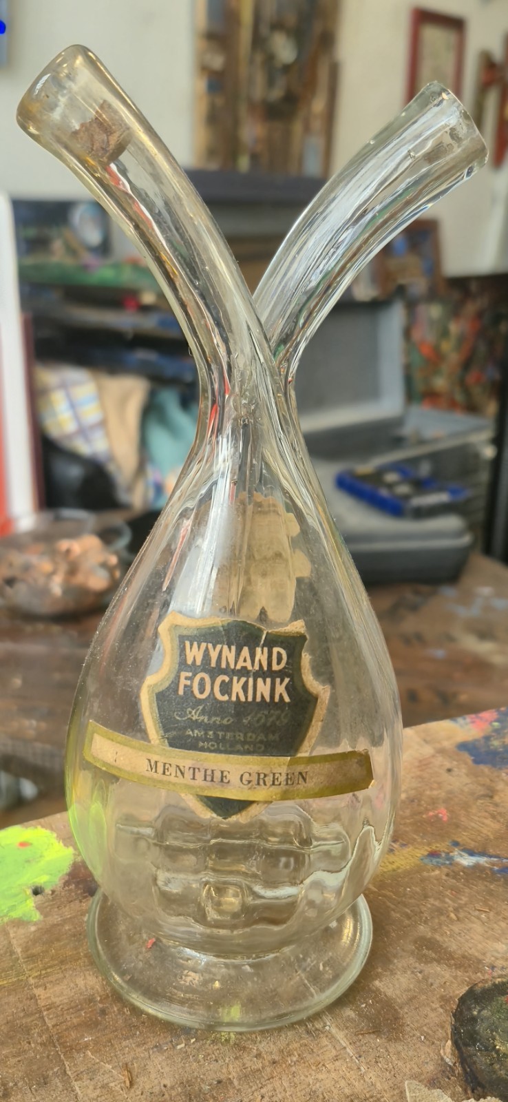 Wynand Fockink Menthe Green 2 Compartment Bottle Antique Made In France
