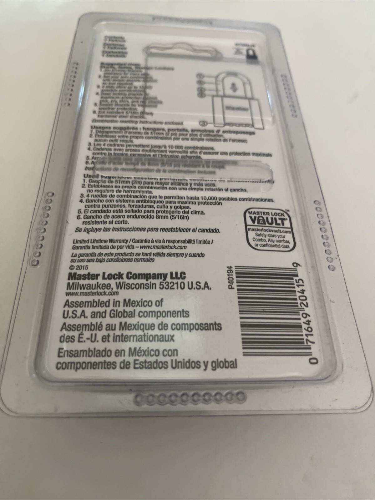 NEW MASTER LOCK 875DLH RESETTABLE COMBINATION LONG SHACKLE PADLOCK