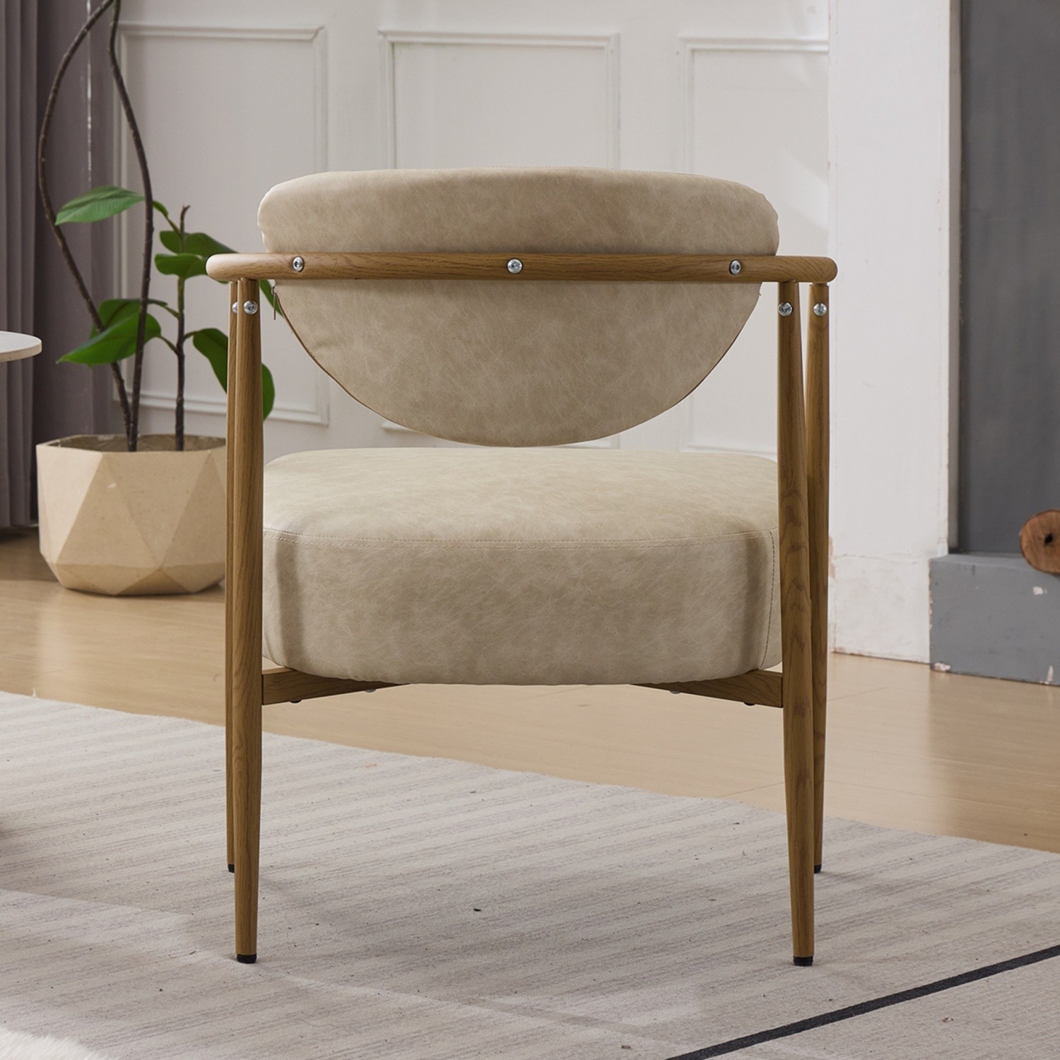 Modern Accent Chair Leather Upholstered Armchair w/ Metal Frame for Living Room