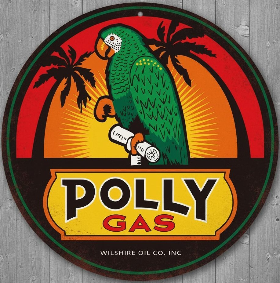 Polly Gas 12" Diameter Vintage Novelty Metal Sign Made In USA
