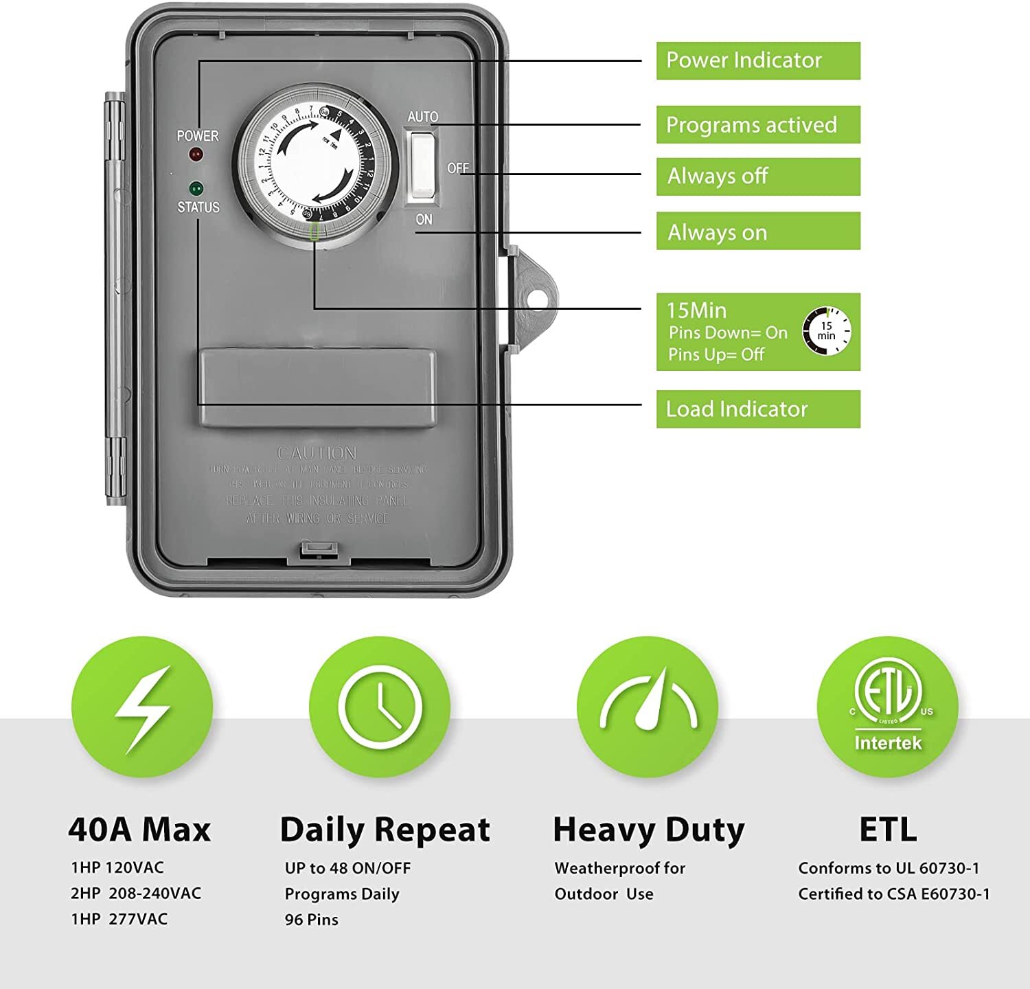 BN-LINK Pool Pump Timer Outdoor Timer Box, Heavy Duty 24Hr Programmable For Pool