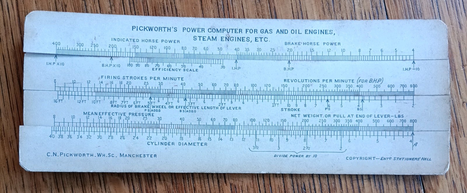 Rare Pickworth's Power Computer for Gas and Oil Engines Slide Rule Calculator