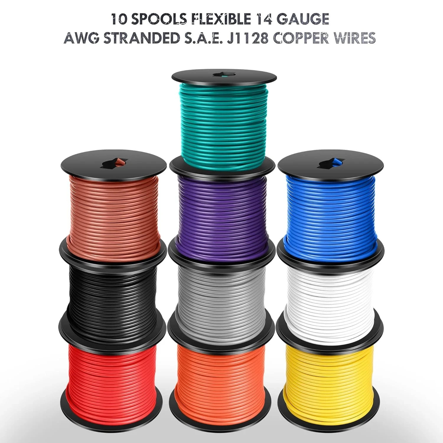 10 Rolls of 14 Gauge Automotive Primary Wire Spool for RV and Trailer Wiring