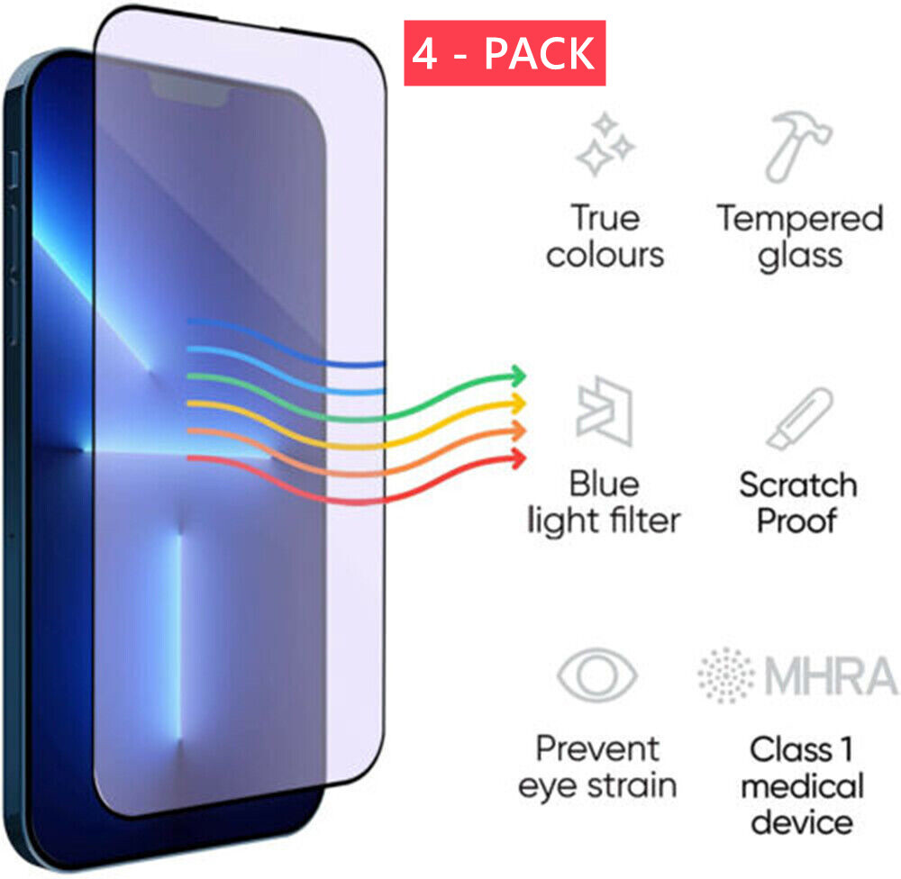 4PCS Anti Blue Tempered Glass Screen Protector For iPhone12/13/14/15/17 Pro Max
