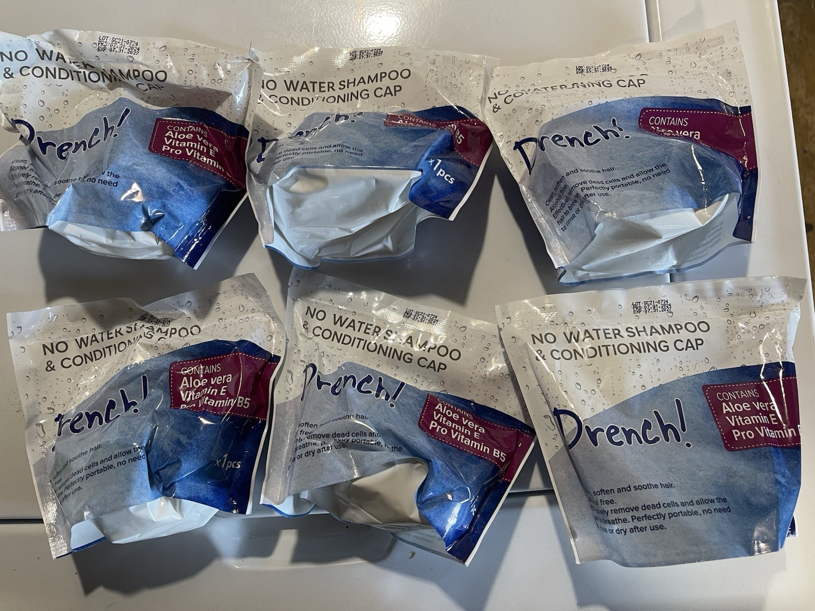 DRENCH! 6 Pack No Rinse Shampoo & Conditioning Cap NEW EXP 07/27