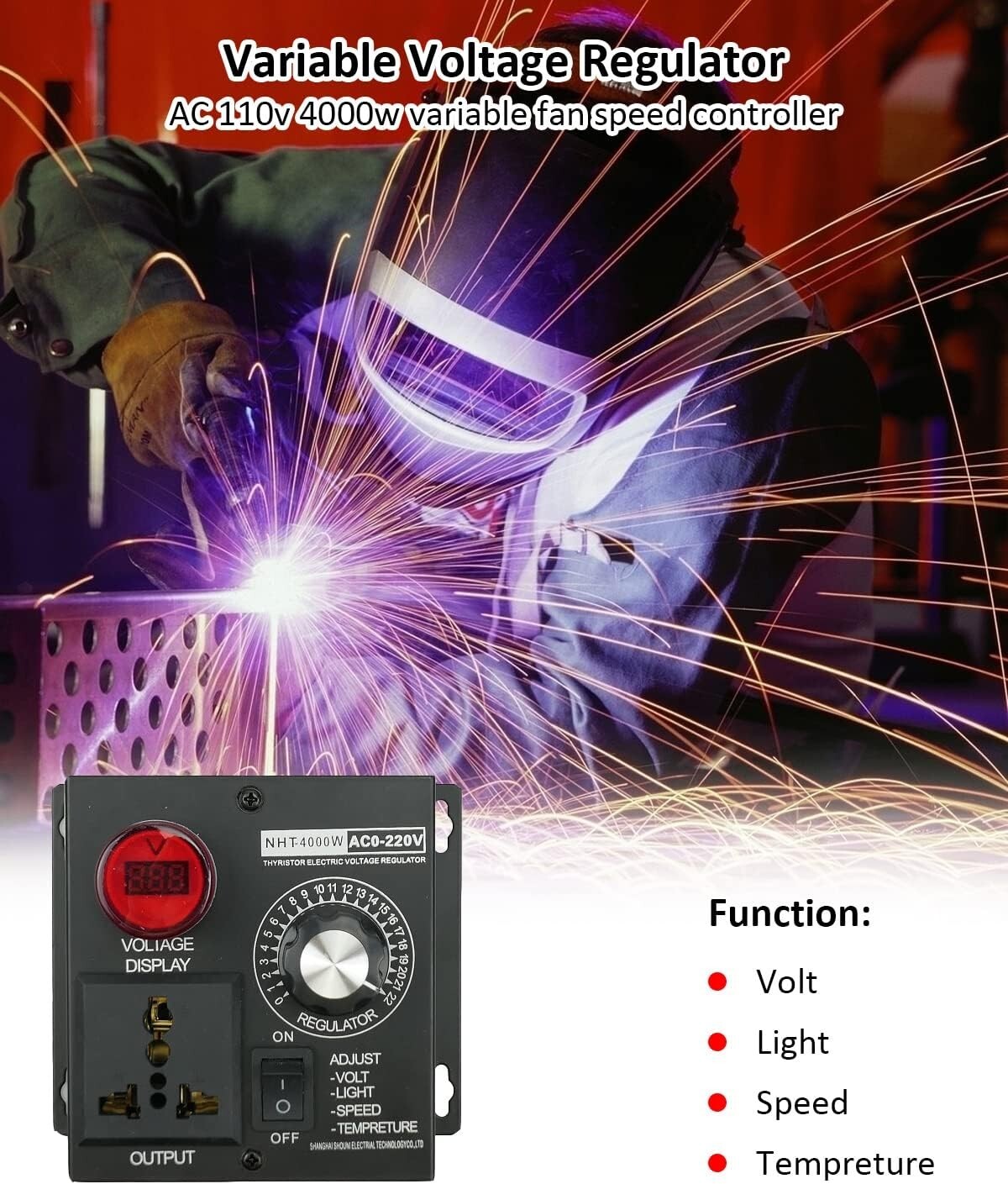 Variable Speed Controller Adjustable Voltage Controller Fit for Fans, Hand-he...