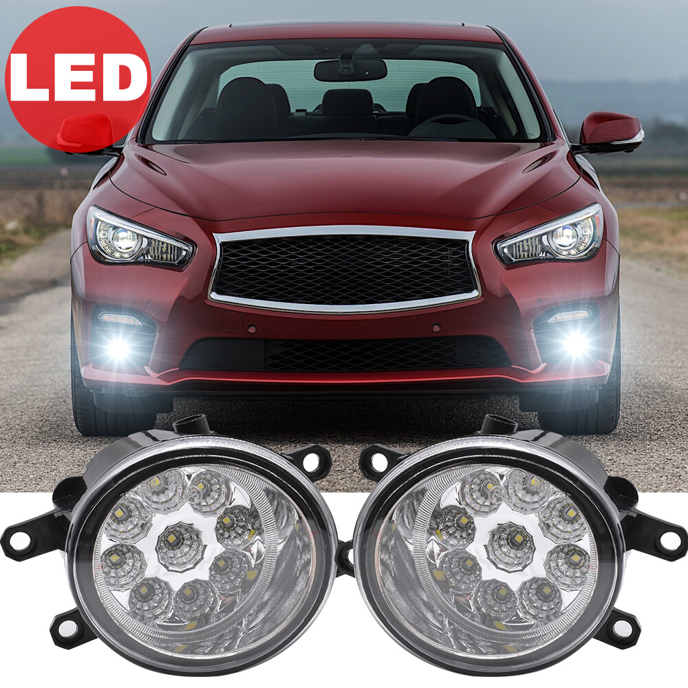 Front Bumper LED Fog Light Lamp LH & RH Pair for 14-20 Infiniti Q50 QX60 QX80