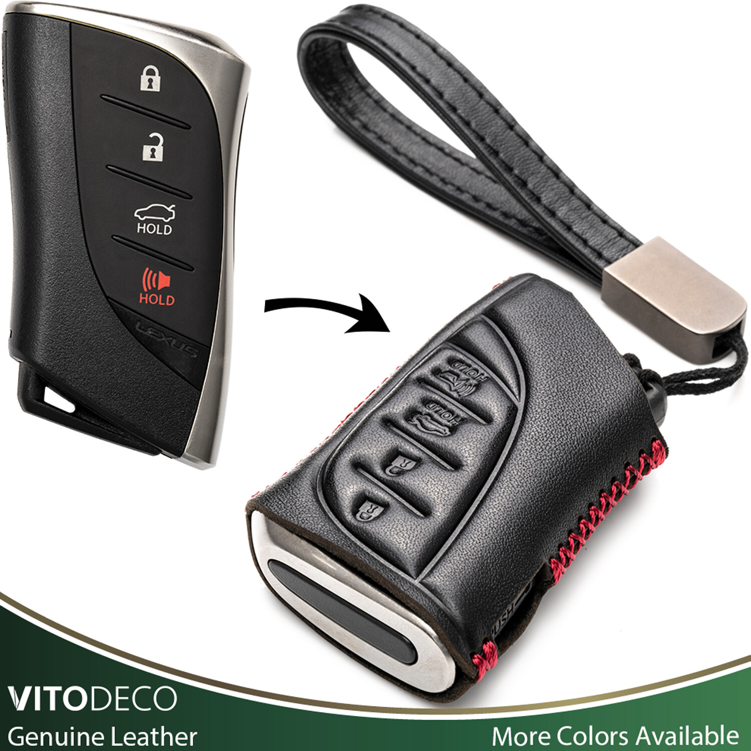 Vitodeco Leather Smart Key Fob Cover for 2018-2026 Lexus LS500,UX200,ES350,LC500