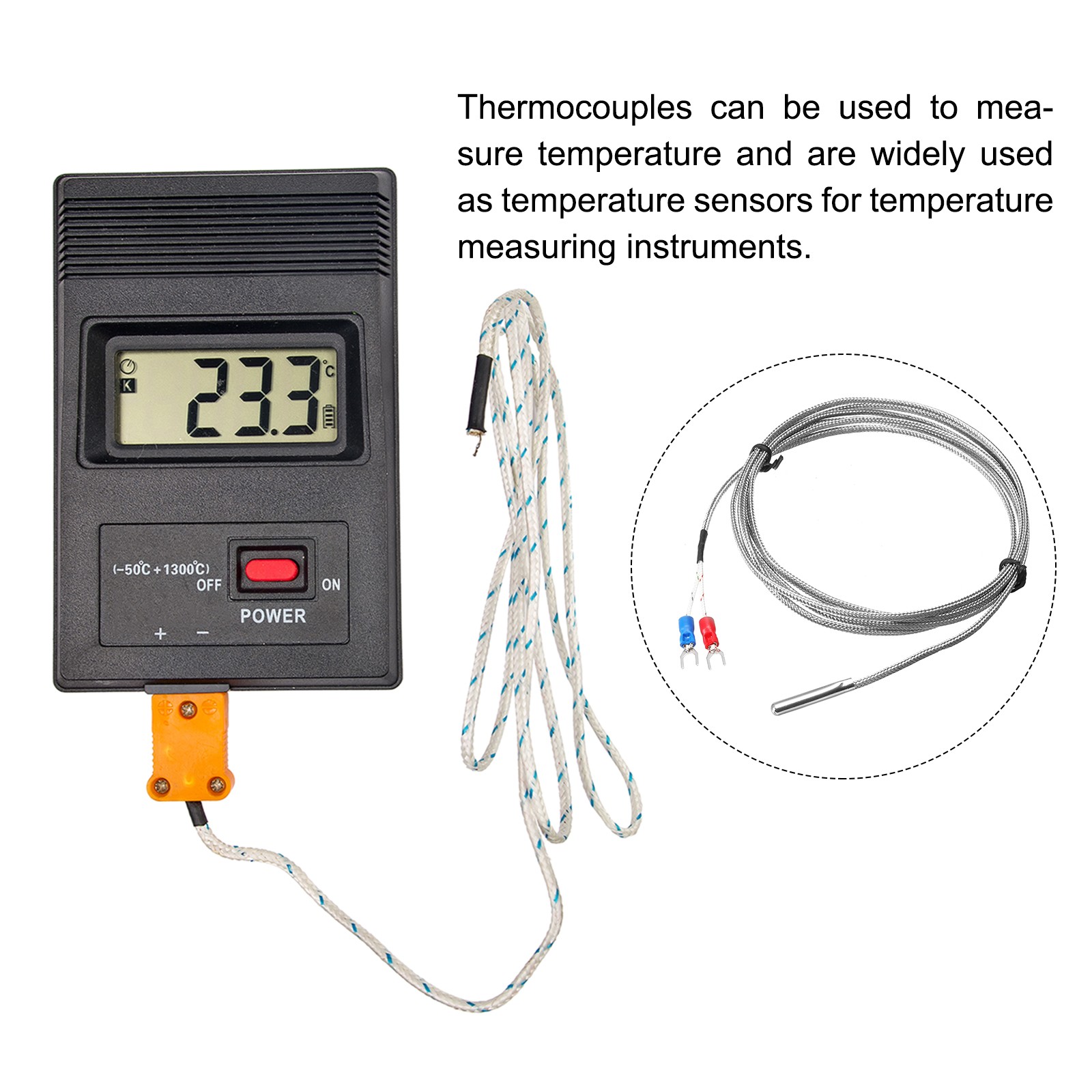 E Type Thermocouple Temperature Sensor Probe 4x30mm 6.6ft Wire 0 - 600°C