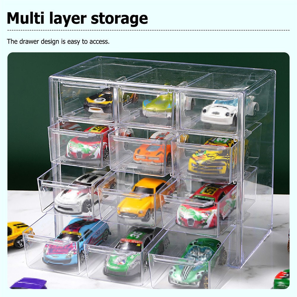 Car Display Case Holds For 1/64 Scale Hotwheels Storage 12 Cars Stackable