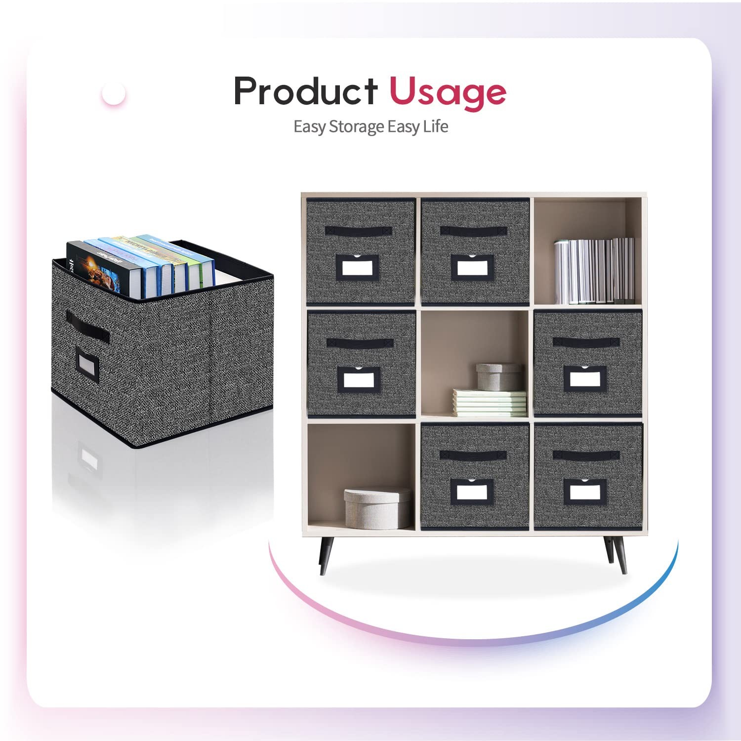 Onlyeasy Large Foldable Cloth Storage Cubes 4 Pack with Label Holders - Fabric