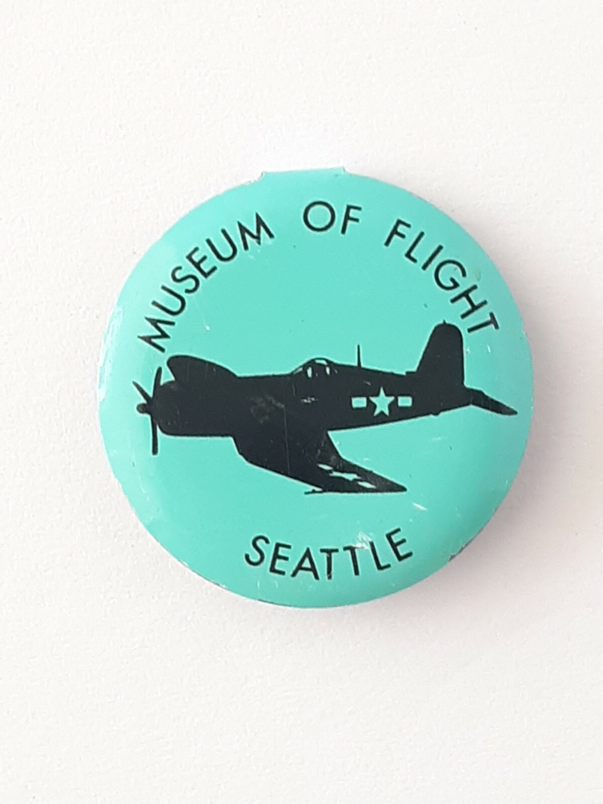 Vintage Seattle WA Musem Of Flight Folding Button Lapel Pin Teal BLUE