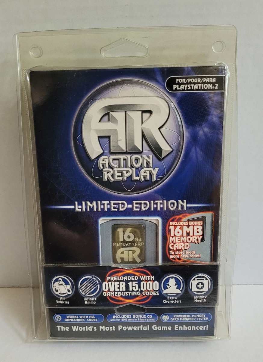 NIB Vintage Action Replay Limited Edition Sony Playstation 2 CD/16MB Memory Card