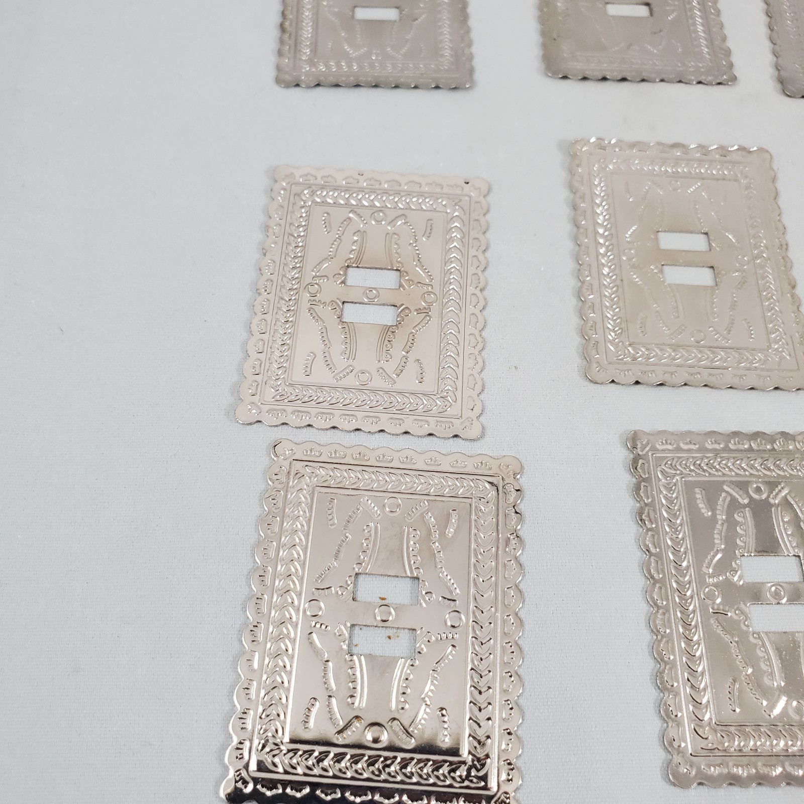 21 Rectangular Silver Tone Conchos Scalloped Slotted Leather Western Crafts Vtg