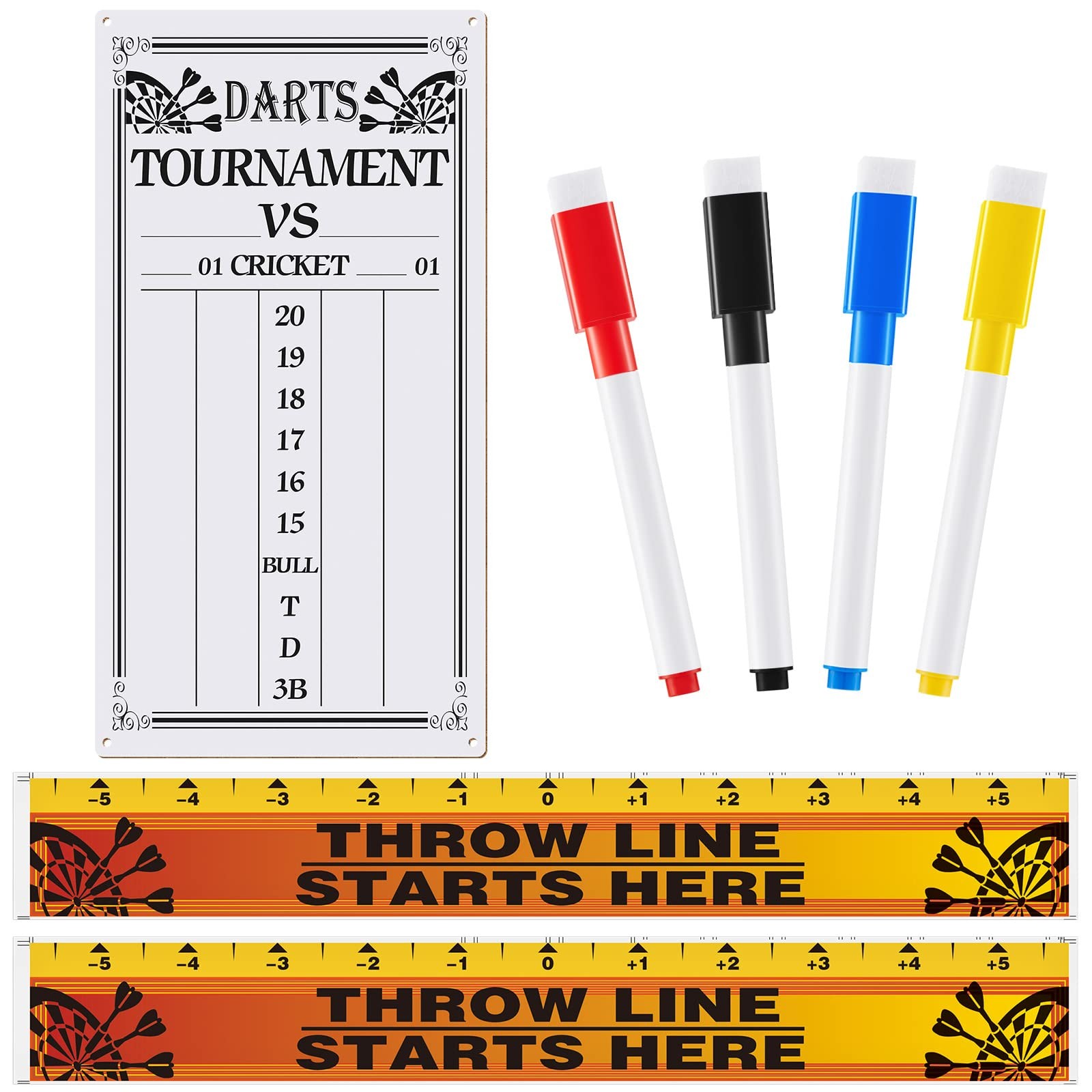 7 Pcs Dart Board Include Dart Scoreboard Dry Erase 2 Throw Line Floor Marker ...