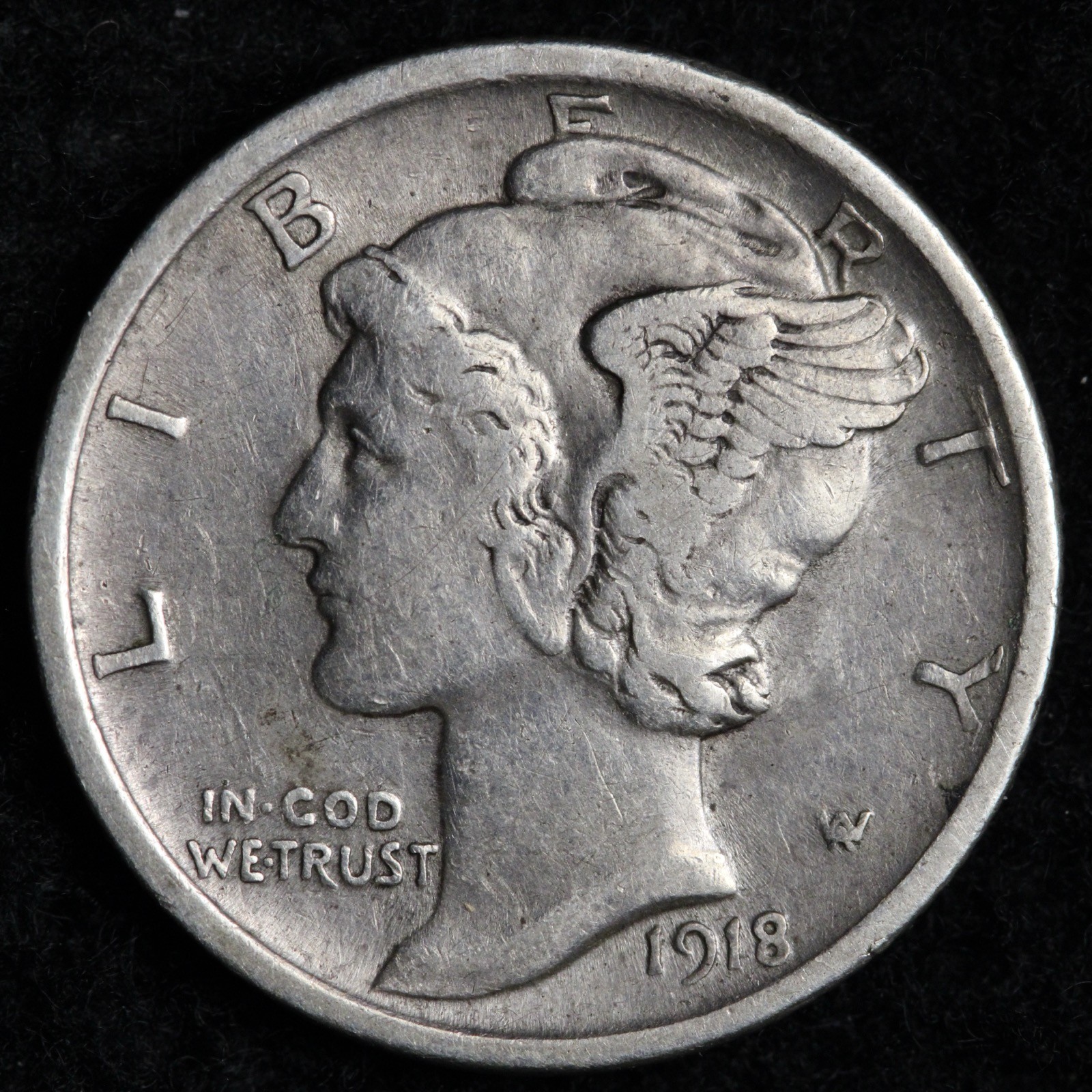 1918-D Mercury Silver Dime XF+ E205 DICP