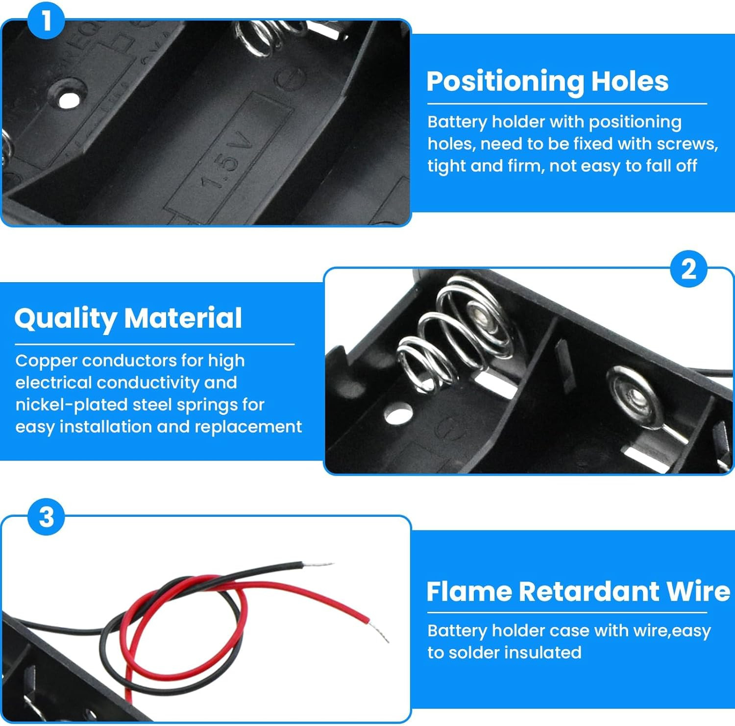 2-Pack 2X C Cell Battery Holder 3V C Size Battery Case Box with Wire Leads
