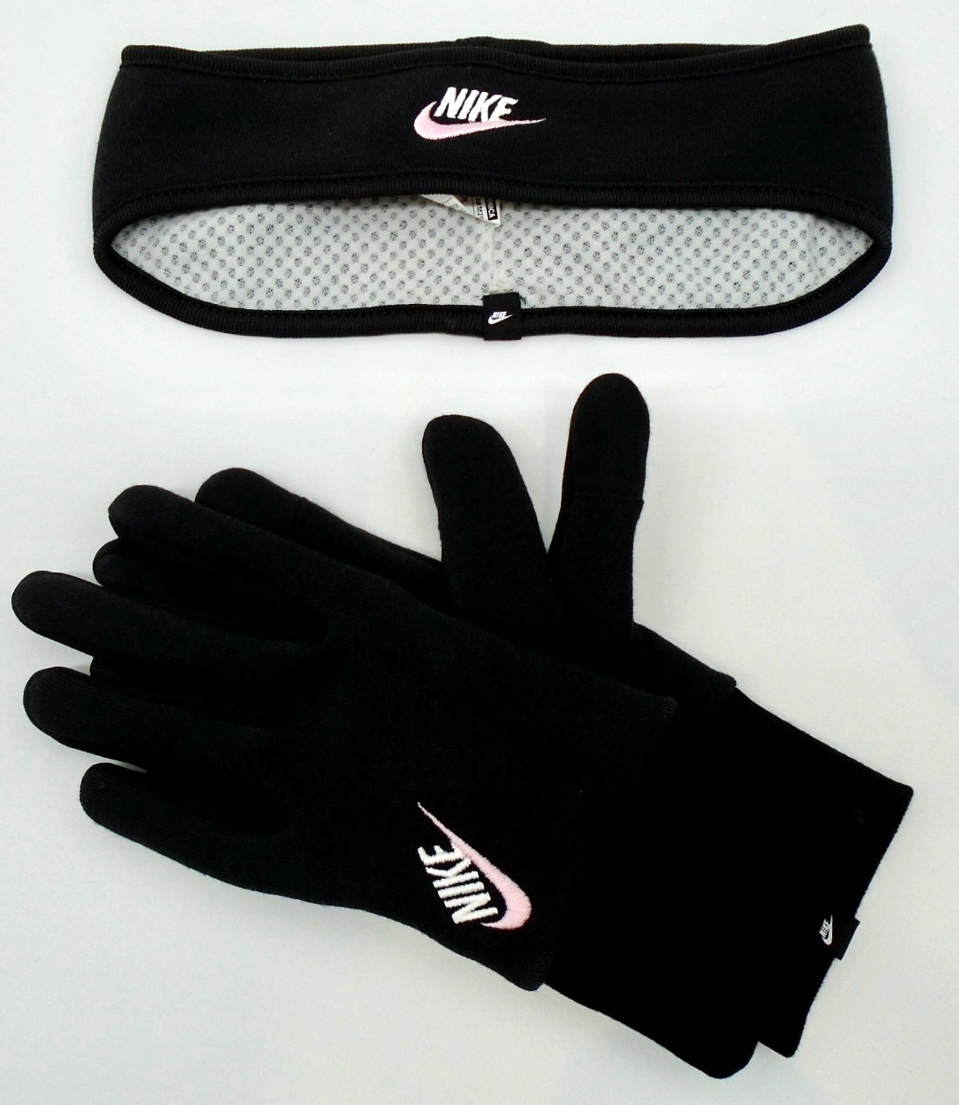 Nike Club Fleece Headband and Gloves Set Youth Medium Black/White/Pink