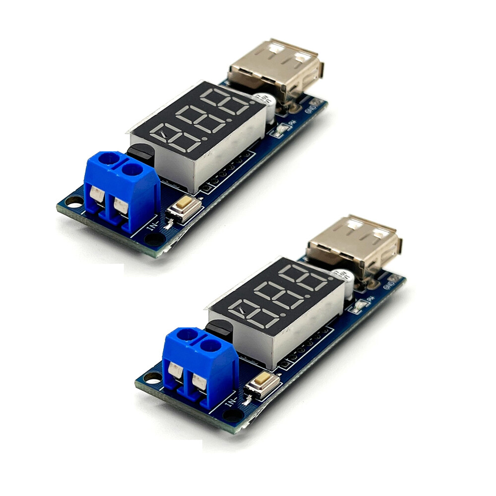2PCS DC-DC Step Down Buck Converter to 5V USB Module - With Voltmeter