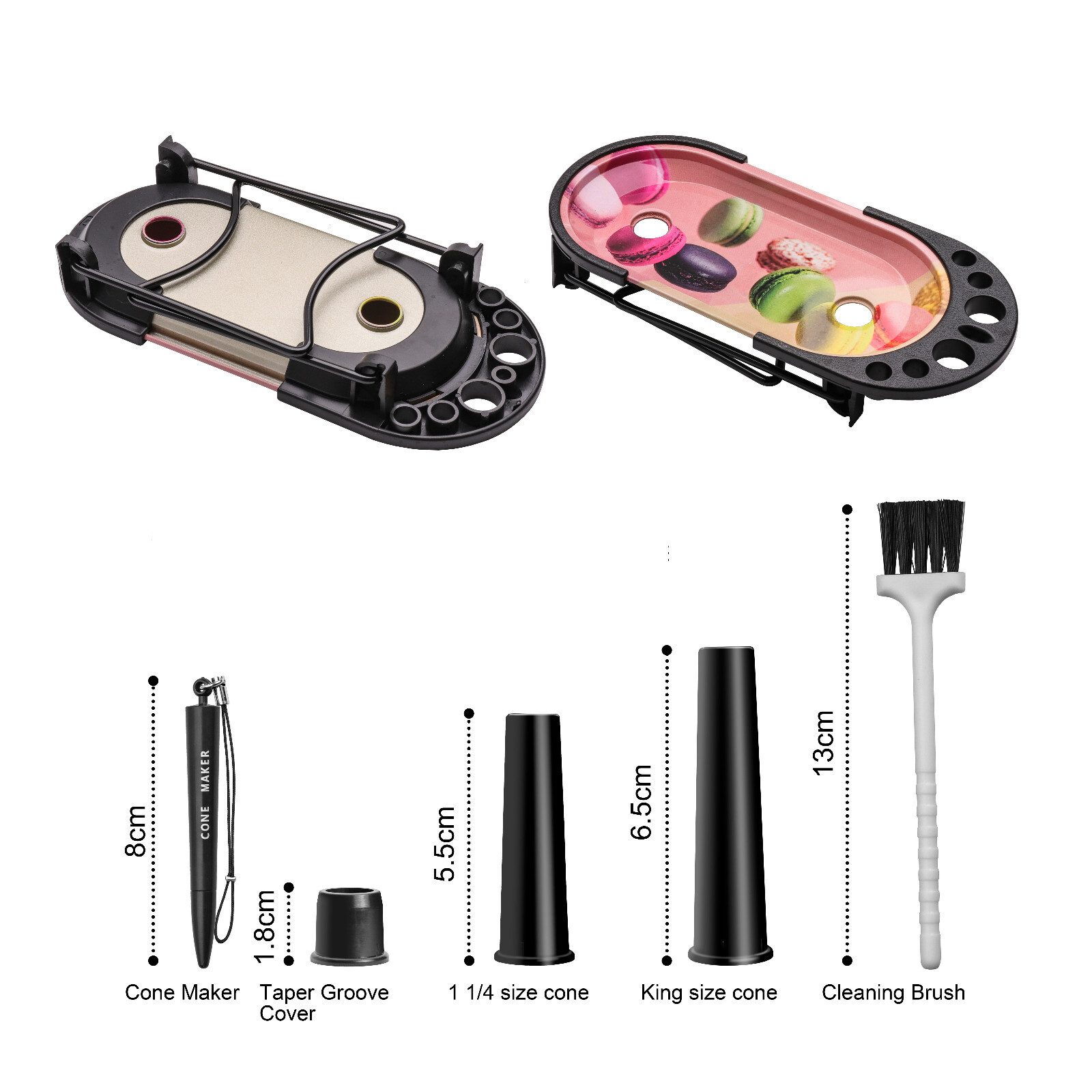 Macaroo Cone Filler Pre Roll Machine Metal Rolling Tray Foldable Stand Brush