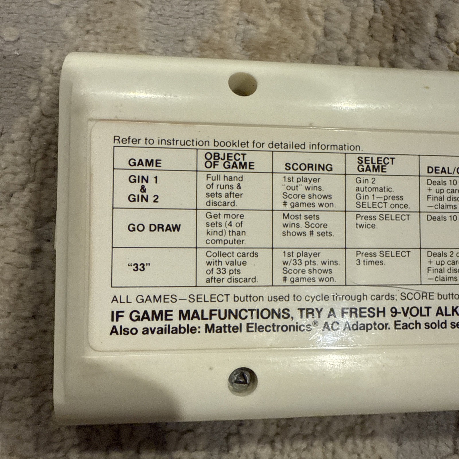 Vtg 1979 Mattel Electronics Computer Gin Handheld Game Console WORKS