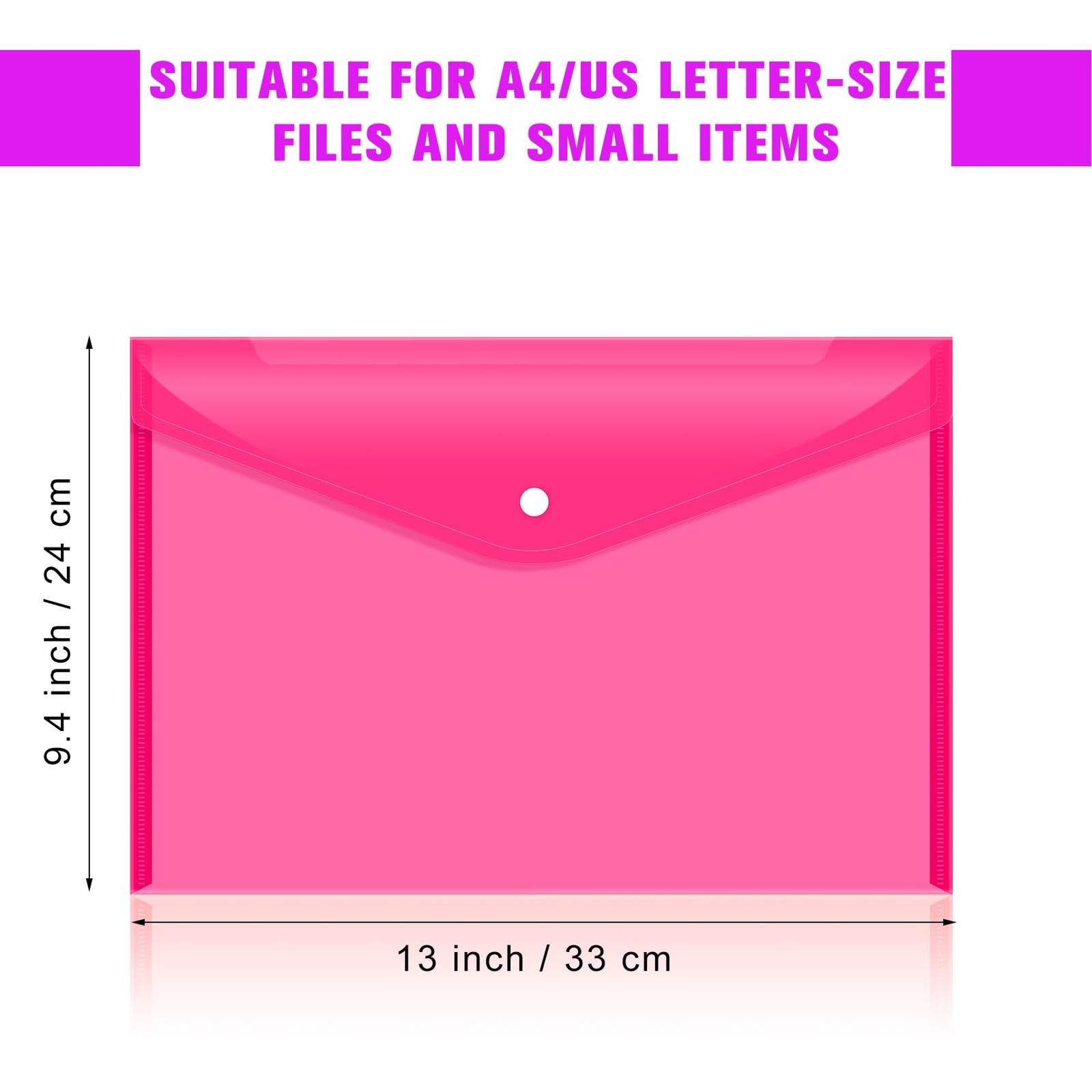 24 PCS Plastic Filing Envelopes Snap Button Closure A4 Size Poly File Folder