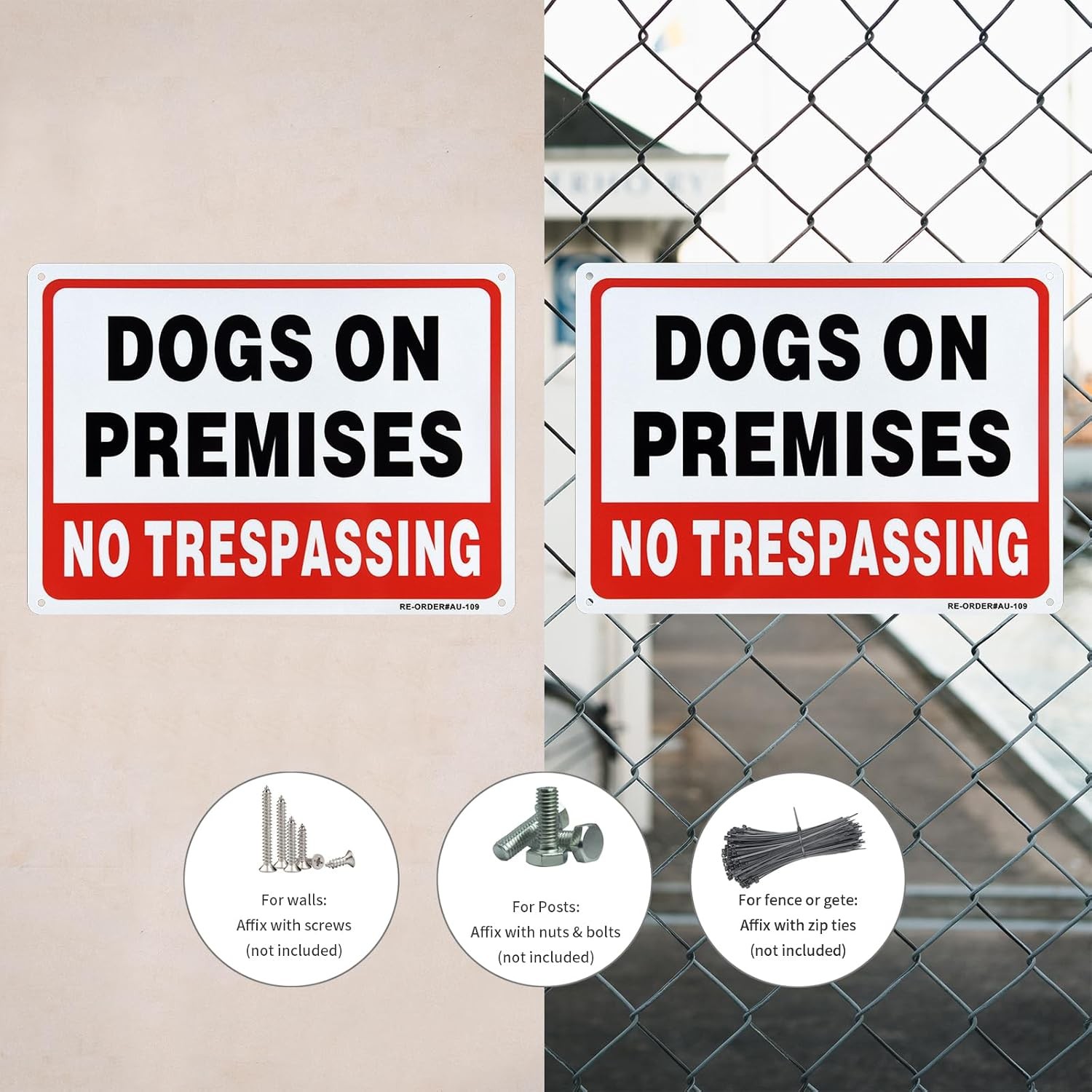2 Pack Dogs On Premises Sign, No Trespassing Small Signage, 2-Pack(10x7)