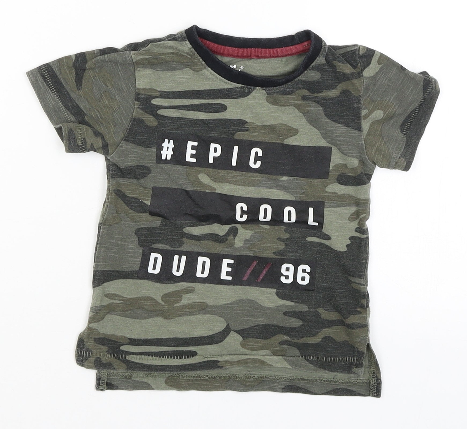 Mini Rebel Baby Green Camouflage Cotton Blend T-Shirt Size 12-18 Months Round Ne