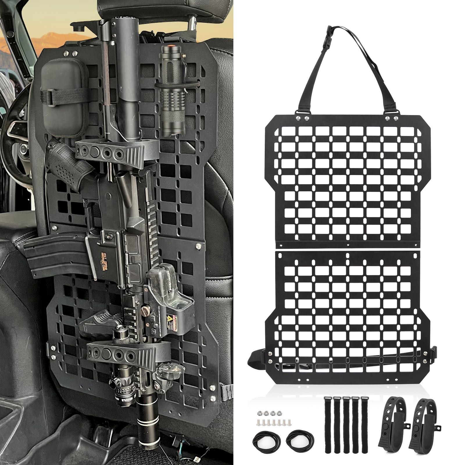 Truck Gun Rack Molle Seat Back Organizer Panel&Gun Holder, Black