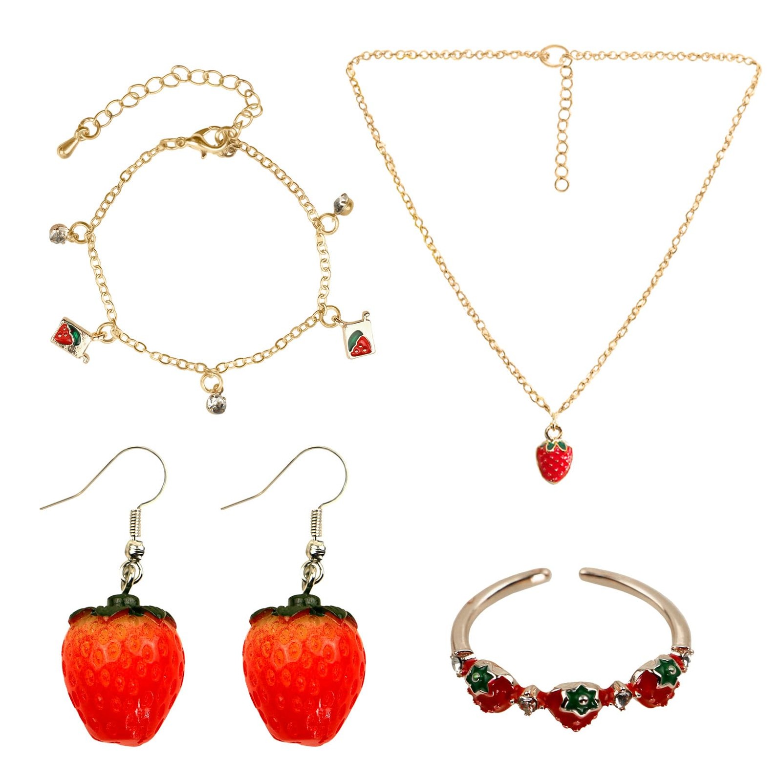 Voiiake Strawberry Costume Jewelry Set for Women - Cute Standard, Red