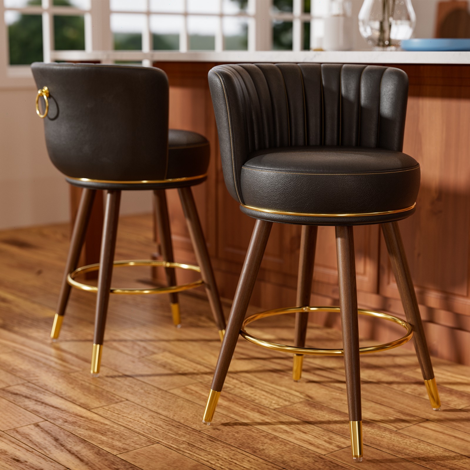 26'' Bar Stools Set of 2 Counter Height Bar Stools with Curved Back Swivel Chair