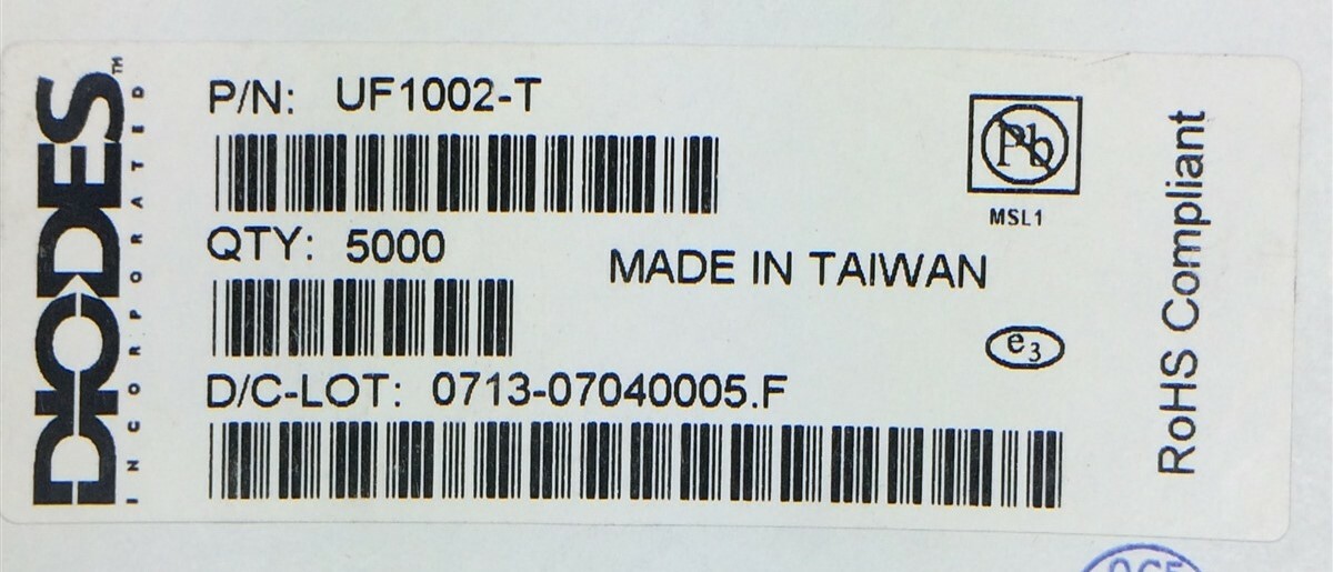 UF1002 DIODES INC DIODE GEN PURP 100V 1A DO41 ROHS 200 PIECES