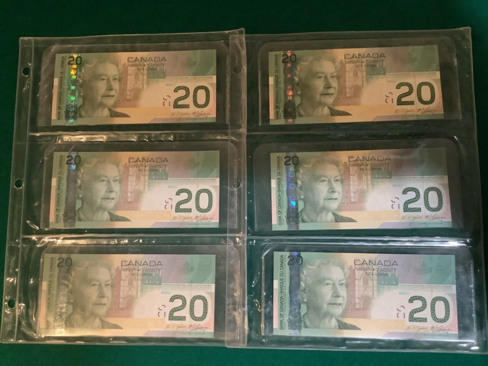 2004 Canada Banknotes $20 Canadian Bill Paper Money Uncirculated& In sequencex6