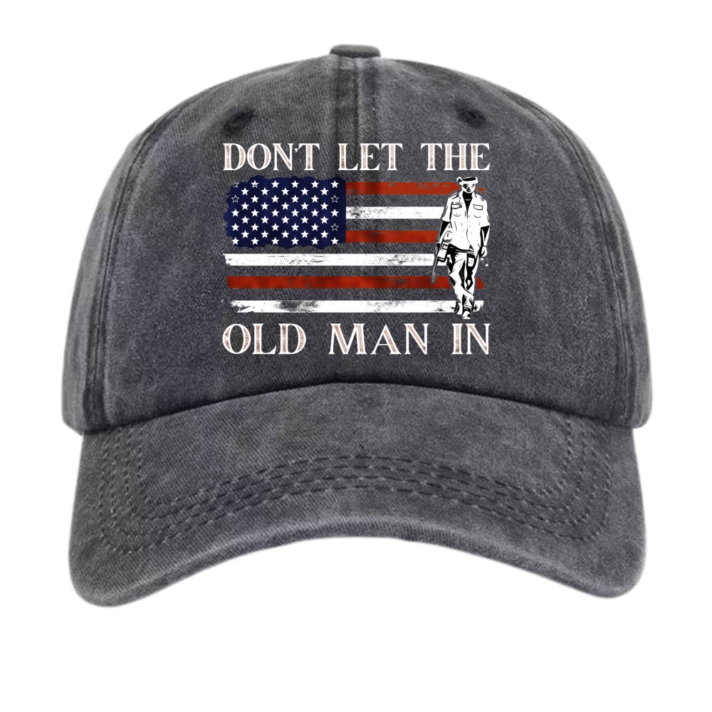 Washed Baseball Cap, Don't Let The Old Man In USA Flag Print, Protest Dad Hat