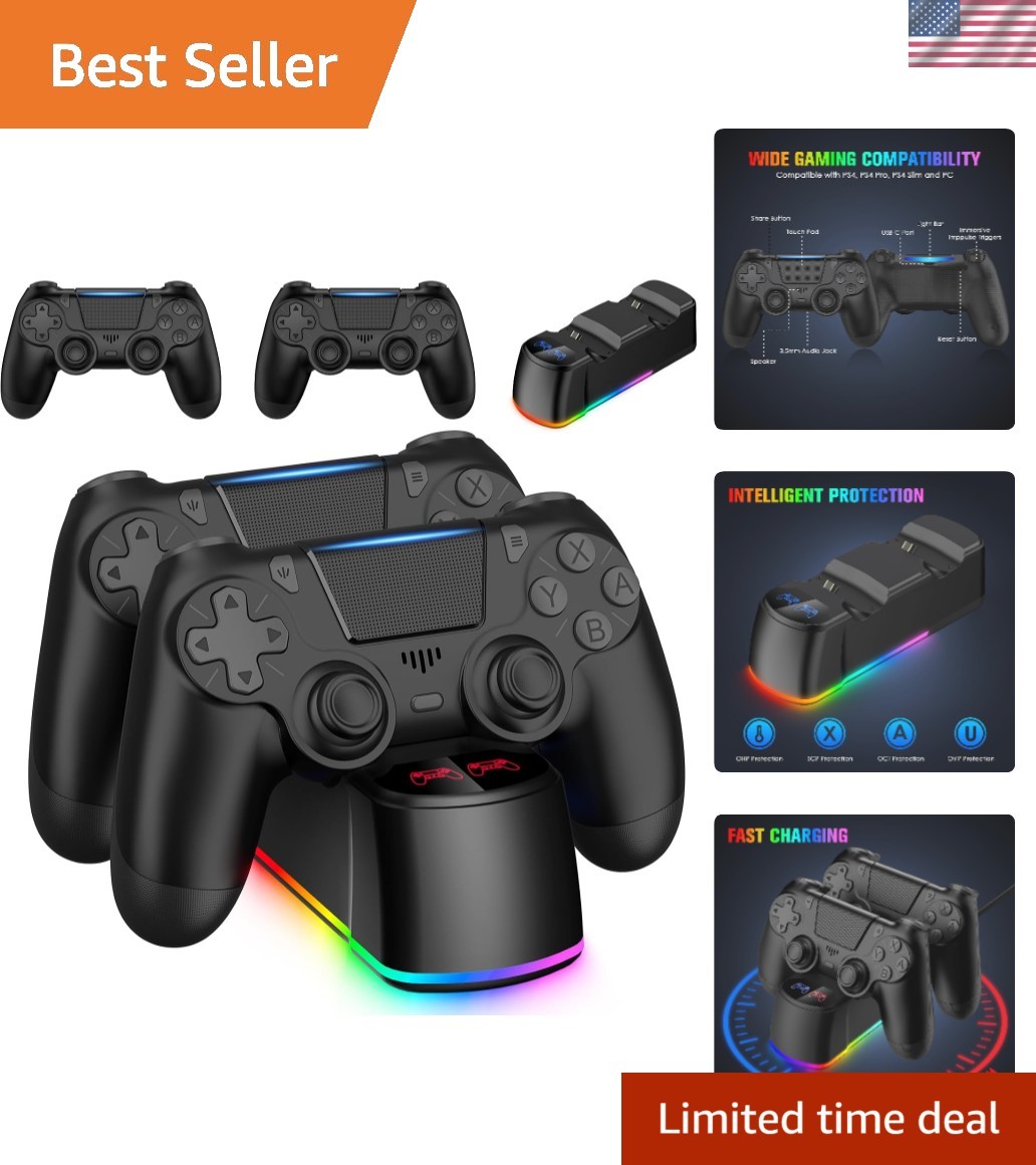 2-Pack PS4 Wireless Gamepad with Fast Charging Dock - Compatible with Slim & Pro