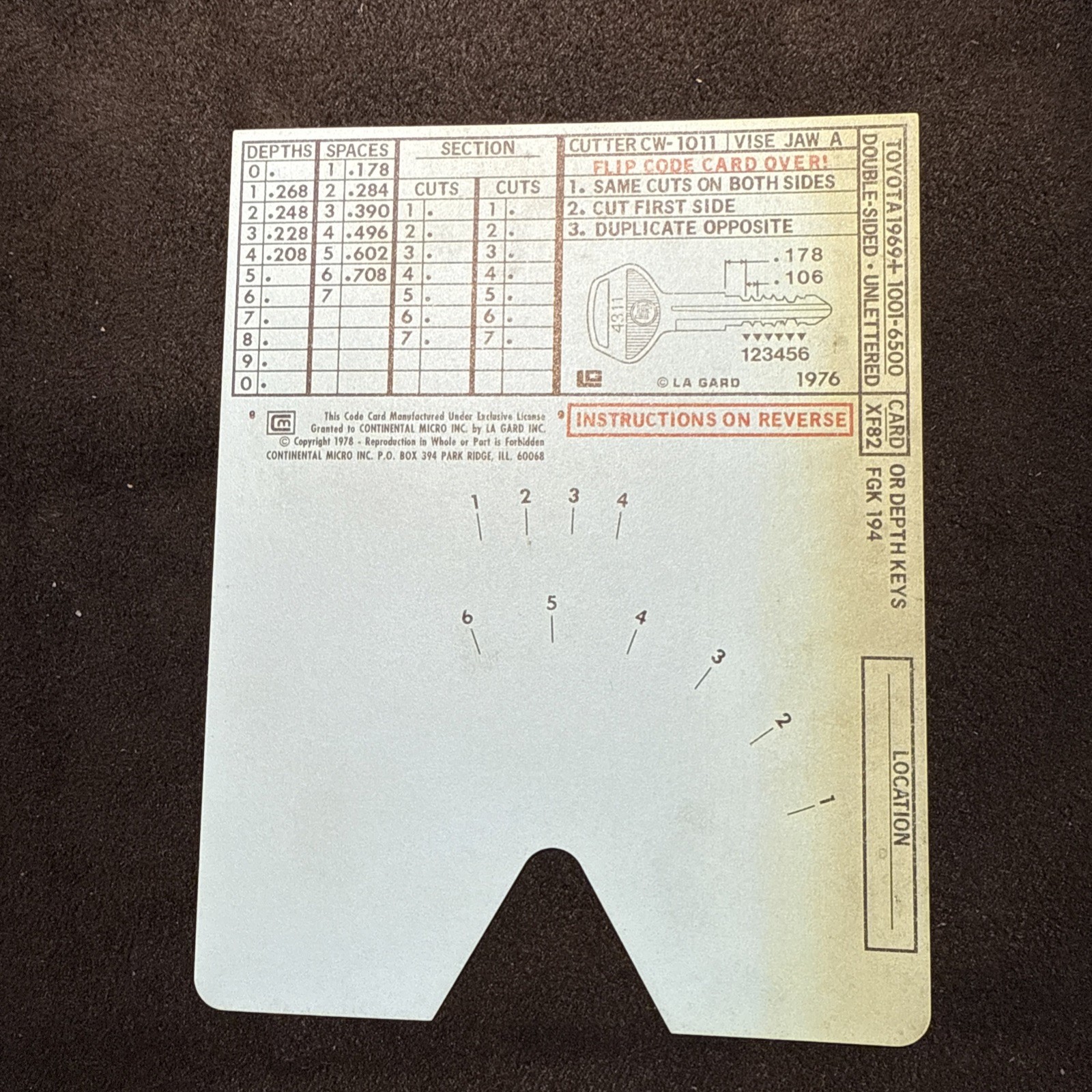 HPC XF82 Code  Card HPC CODE MACHINE CODE CARD Locksmith