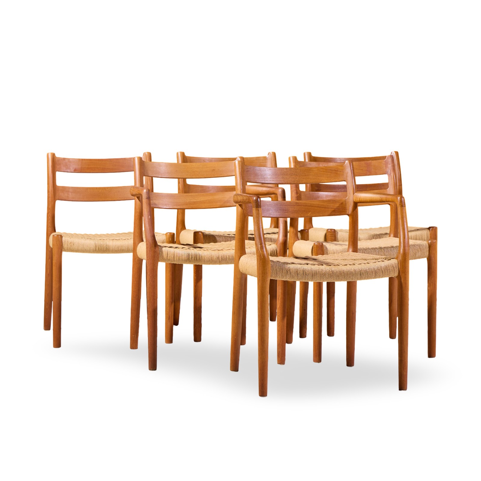 Niels Møller Models 84 and 67 Danish Teak and Rope Dining Chairs - Set of 6