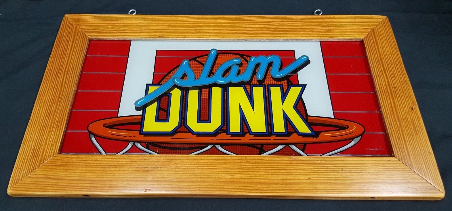 Vintage Multi Colored Glass Slam Dunk Game Sign & Heart Pine Frame 24" x 13"
