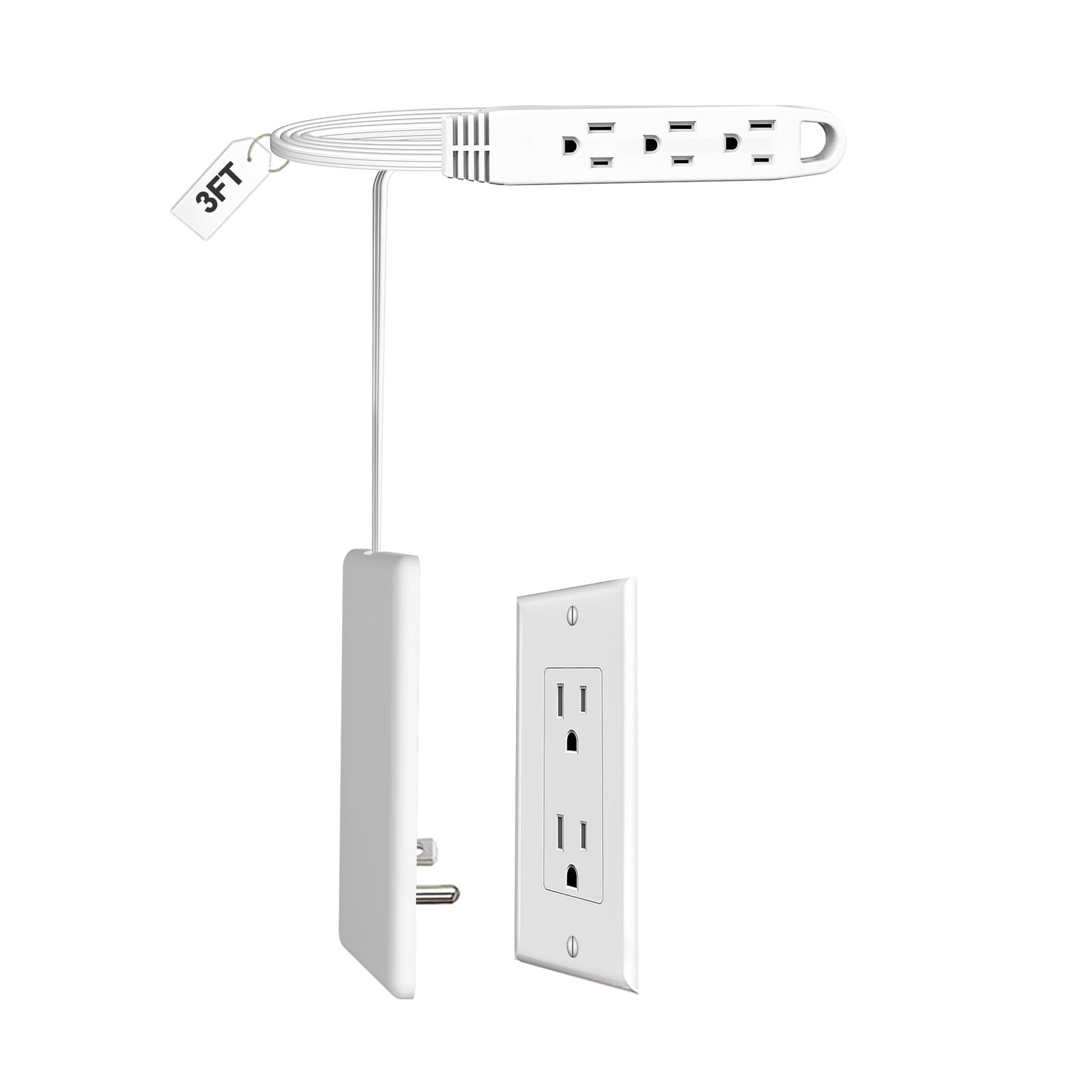CABOCASA 3FT Ultra Flat Plug Extension Cord Power Strip with Multi Outlets