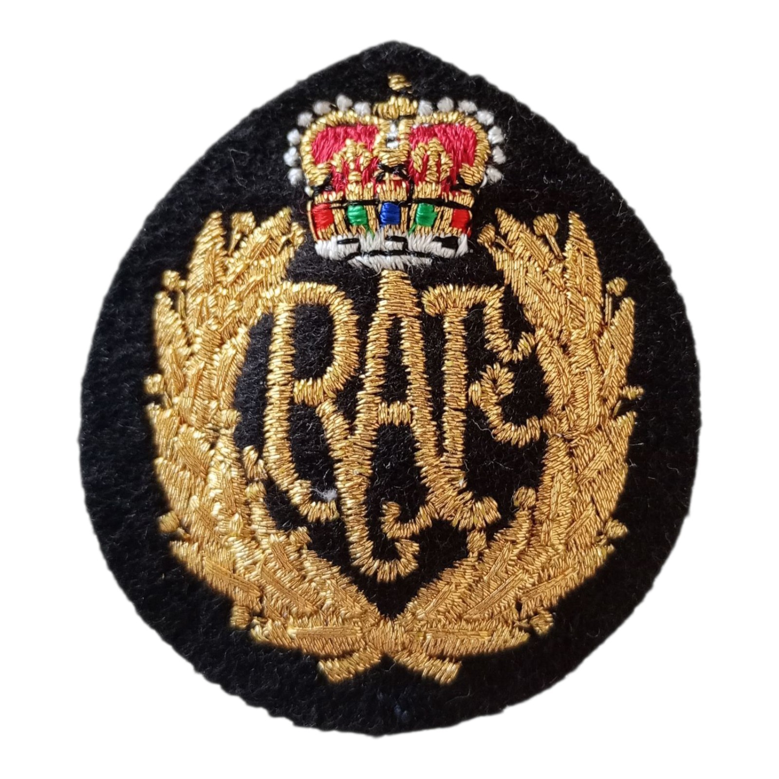 Genuine British Royal Air Force RAF Queens Crown Cloth Bullion Hat Badge