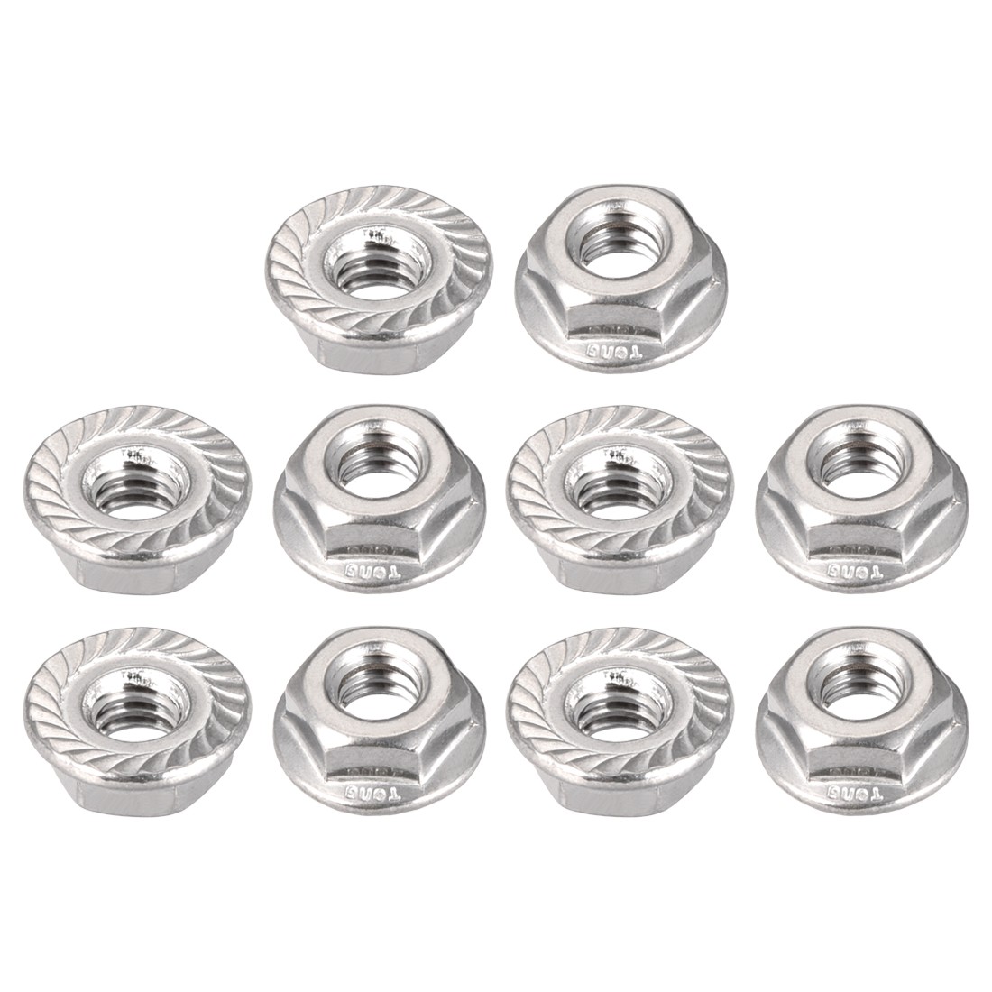 1/4-20 Serrated Flange Hex Lock Nuts, 304 Stainless Steel, 10 Pcs
