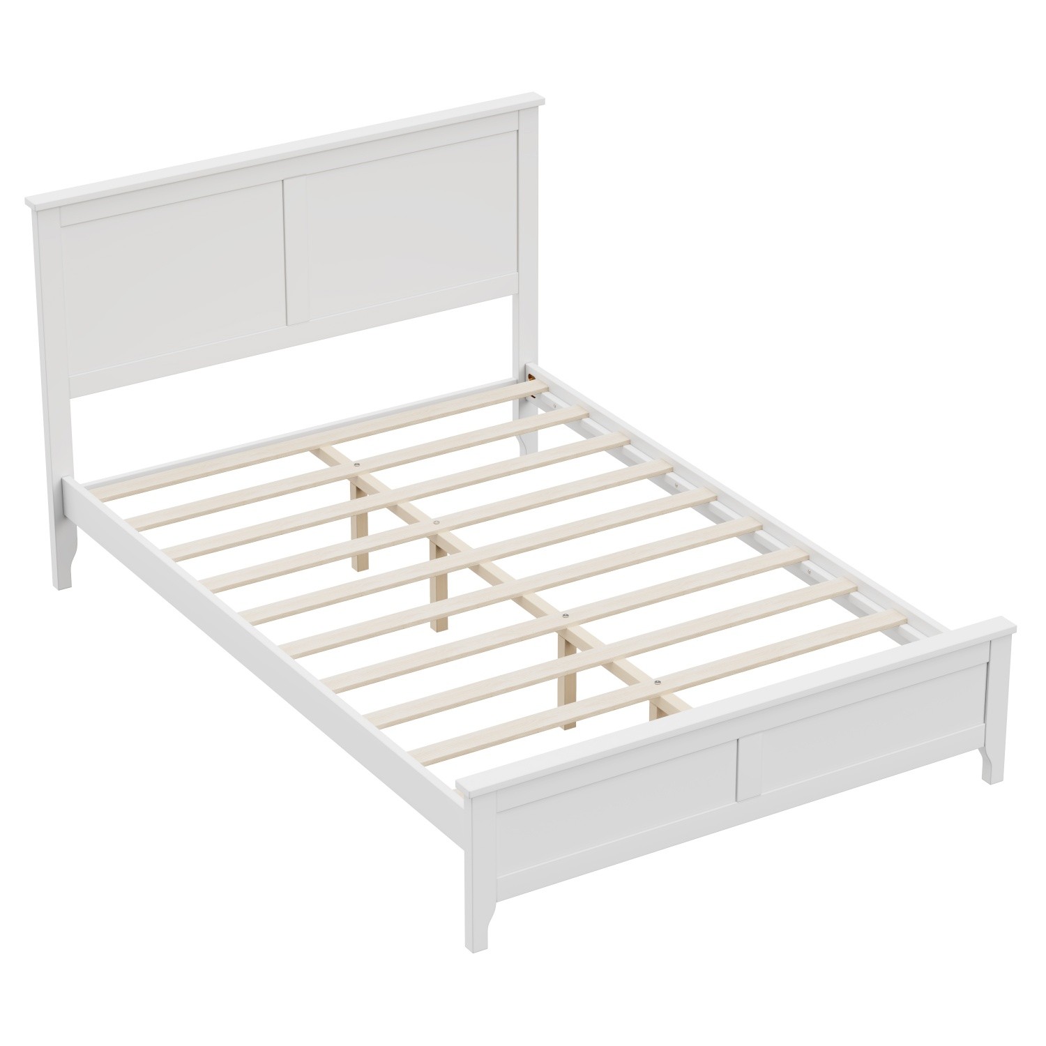 King/Full Size Platform Bed Frame Modern Wood Bedframe with Slats Support White