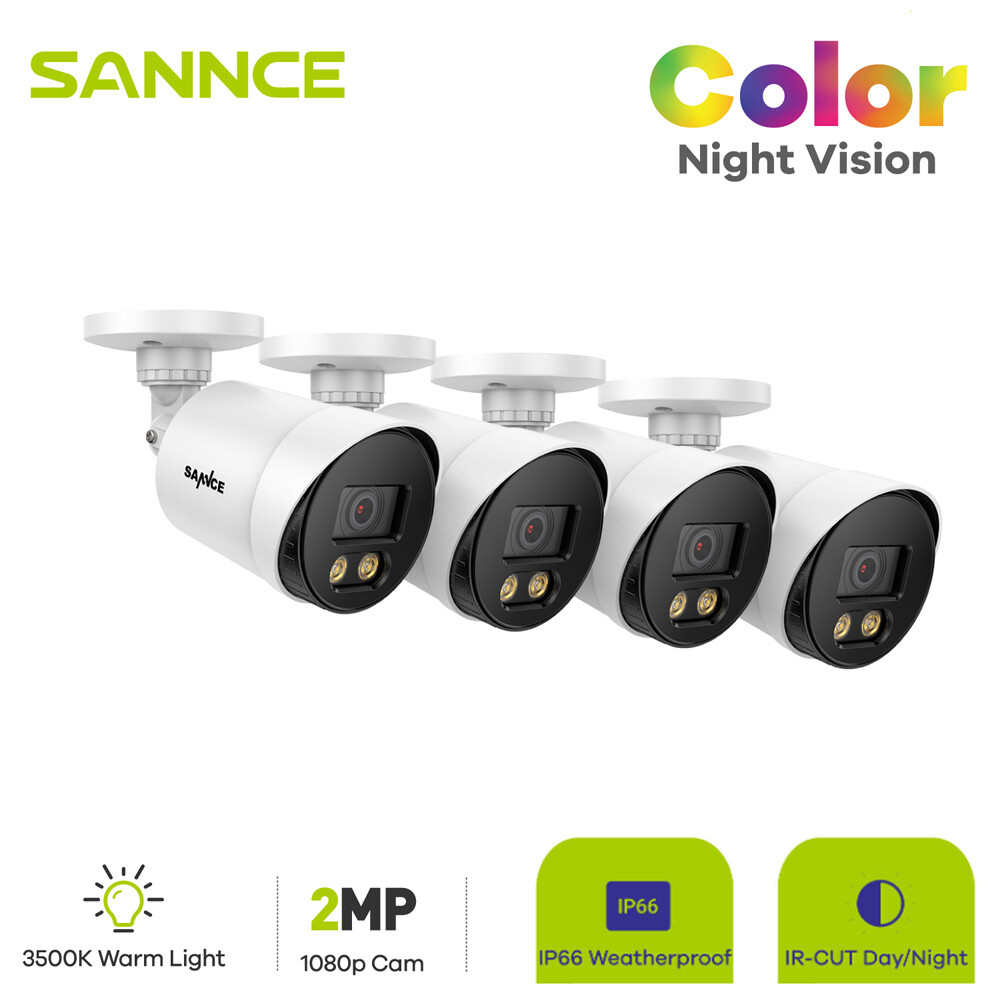 SANNCE 1/4PCS HD 1080P Full Color Night Vision Security Camera Warm LED Light
