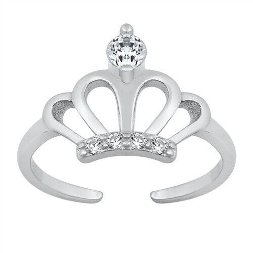 Crown Design Clear CZ Toe Ring Genuine Sterling Silver 925 Height: 11 mm