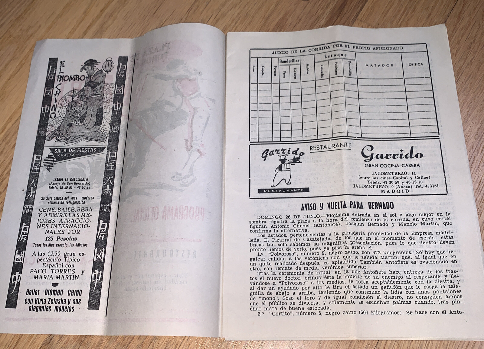 1960 PLAZA DE TOROS DE MADRID Official Program