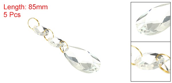 5Pcs 38mm Crystal Teardrop w 14mm Octagonal Bead