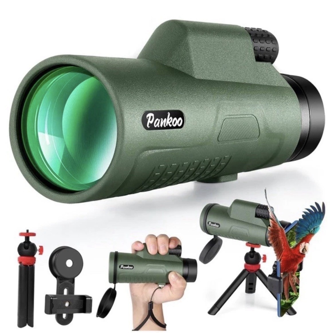 NEW Pankoo 12x50 HD Monocular Telescope w/Smartphone Adapter, Tripod, Hand Strap