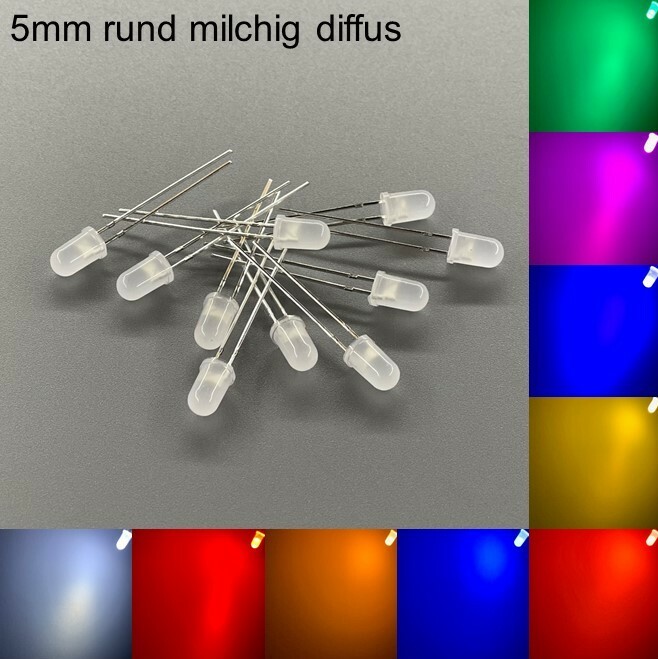 5mm LEDs Round Milky Diffuse All Colours Inc Resistors Light Emitting Diodes LED 5mm