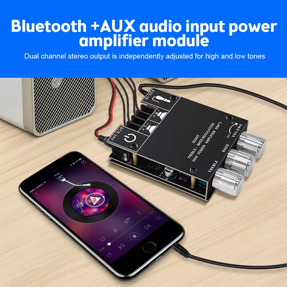 2PC ZK-502MT 50W*2 Bluetooth 5.2 Audio Amplifier Board Module Tone Adjustable