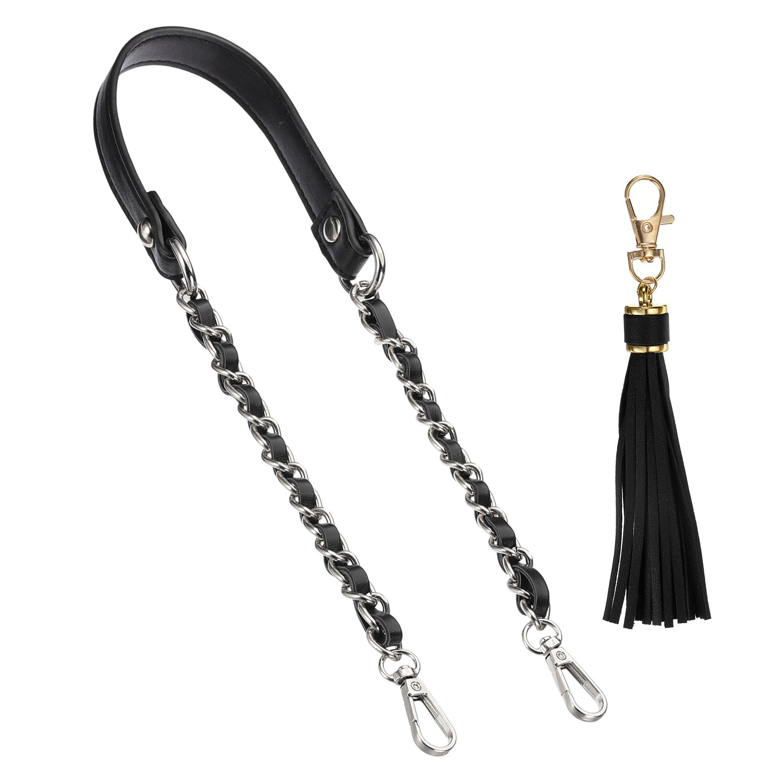 24 Inch Purse Chain Strap Purse Strap Replacement with Tassel Black/Silver